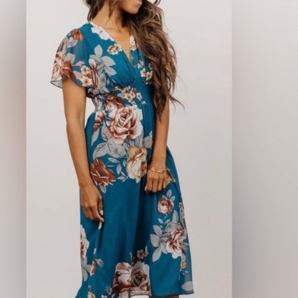 Baltic Born Sarah Smocked Floral Blue Midi Dress Women's Large NWT - Picture 12 of 14